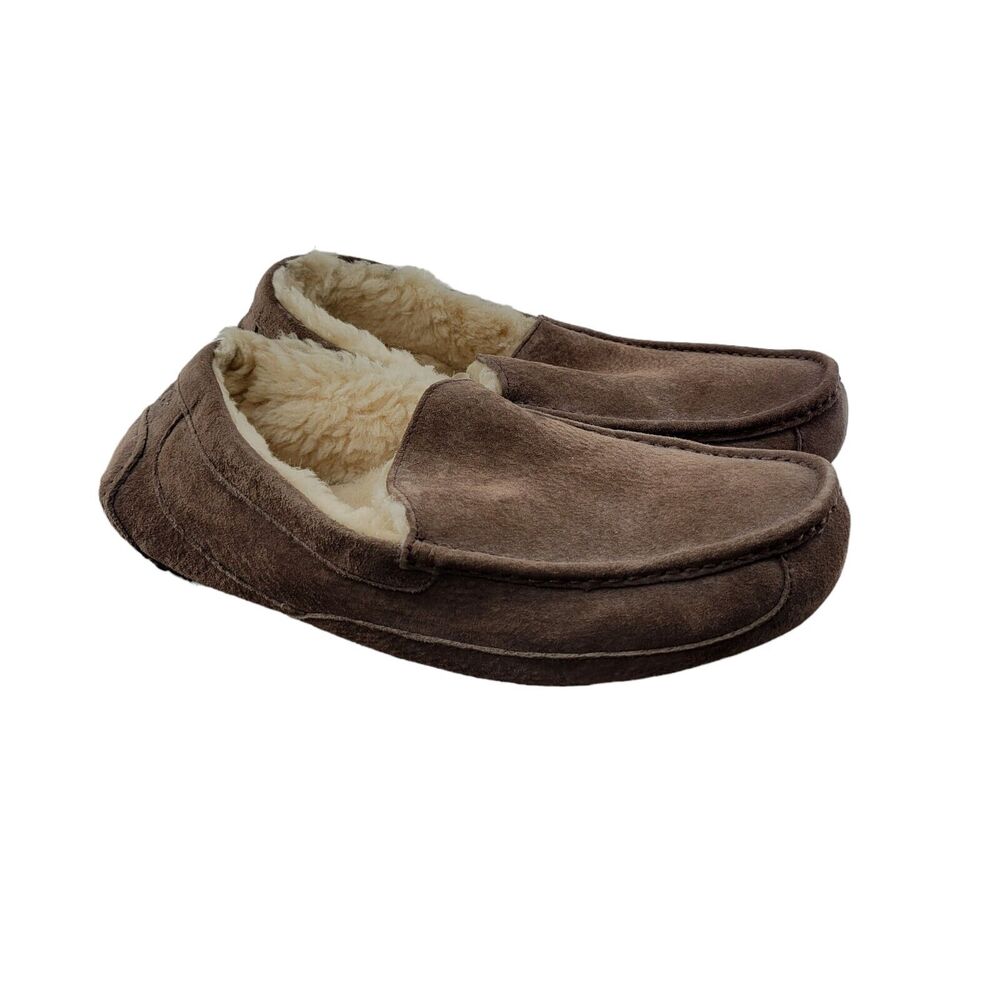 UGG Australia Ascot Suede Slippers Mens Size 13 Light Brown Shearling Lined